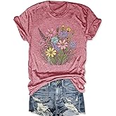 Women Wildflower T Shirt Cute Botanical Flower Shirts Funny Boho Floral Graphic Tees Short Sleeve Tops