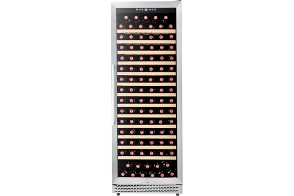 EcoExplorer Built-In 154-Bottle Wine Cooler Fridge With Single Zone Dual Temperature & UV-Protected Glass Door | Freestanding/Counter Installation for Kitchen, Home Bar | Professional Wine Collector R