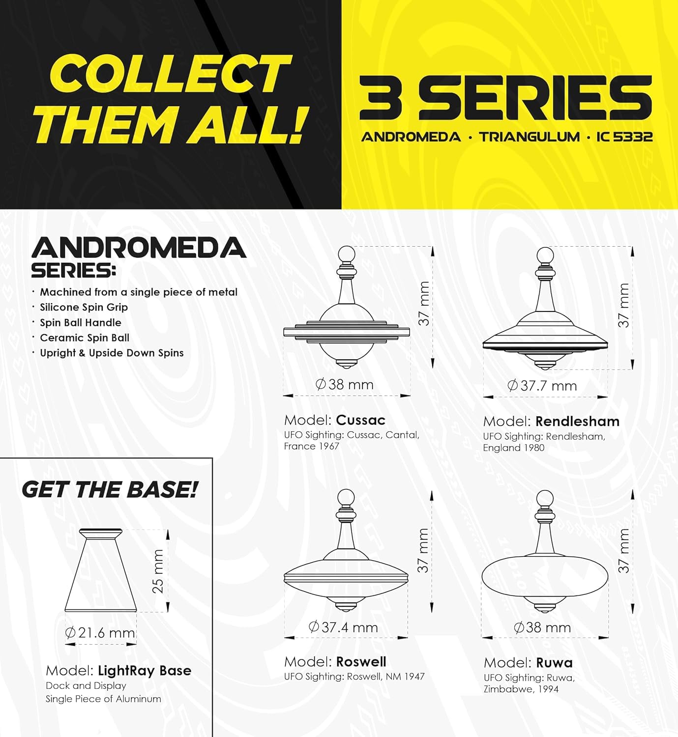 Plexity Labs UFO Tops USS Nimitz - Metal Spinning Fidget Toy Top - Inspired by The 2004 USS Nimitz UFO Incident - Psychedelic Stainless Steel