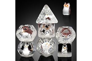 D&D Dice,DNDND 7PCS Dungeons and Dragons Resin Dice Set with Velvet Bag for D&D Role Playing Games and Tabletop Games (Owl)