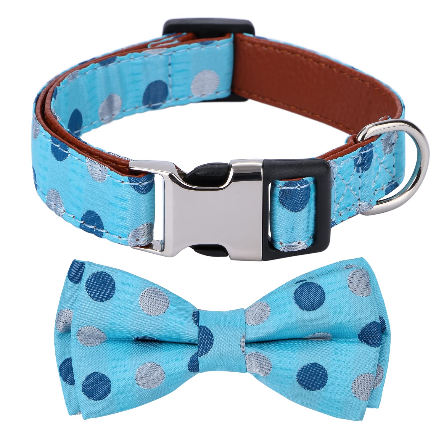 Rhea Rose Bowtie Dog Collar Blue Polka Dots Medium