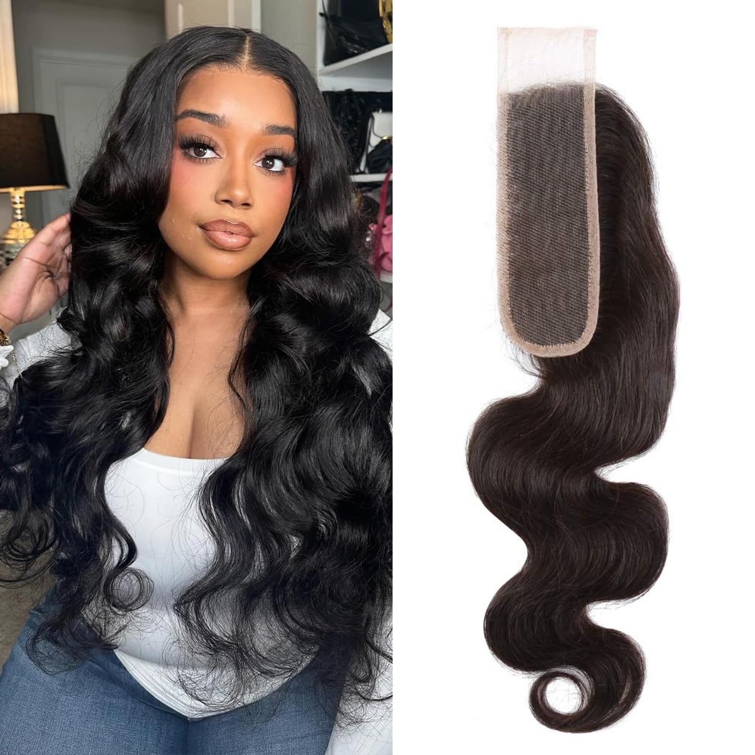 2x6 Swiss Transparent Lace Closure Body Wave Human Hair for Black Women with Baby Hair Free Part Natural Color 18 Inch