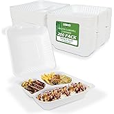 Eco-Craze (200 Count) (9x9x3 inch) 3 Compartment Bagasse Clamshell Take Out Food Containers, Biodegradable & Compostable Cont