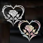 2pcs Sparkling Rose Heart Sunflower Self-Adhesive PVC Rainbow Glittery Decal Sticker for Cars, Laptops, Trucks, Motorcycles Wall Window Luggage Scratch Cover Door Multi-Surface Decor Sticker