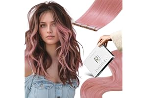 RUNATURE Pink Tape in Hair Extensions Human Hair 20 Inch Light Pink Real Human Hair Tape in Extensions for Women Highlight Co
