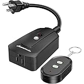 DEWENWILS Toma de control remoto inalámbrico para exteriores, 15 amperios, resistente a la intemperie, interruptor de luz con