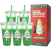 OZMOJOO Christmas Color Changing Cups with Lids and Straws, Reusable Tumblers for Cold Drinks, 5 Pack Holiday Gift Party Cups for Kids, Teens & Adults, 24 oz, Green