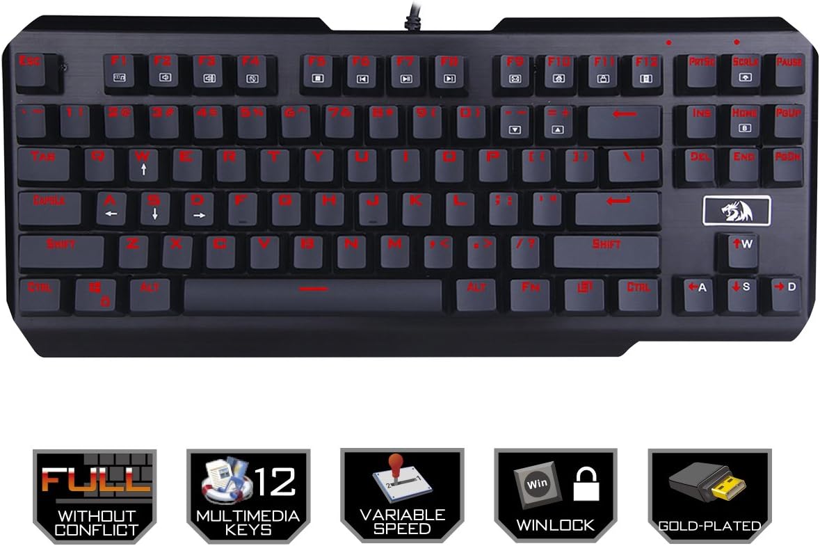 Redragon USAS K553 Red LED Backlit Mechanical Gaming Keyboard,English Layout(Black)