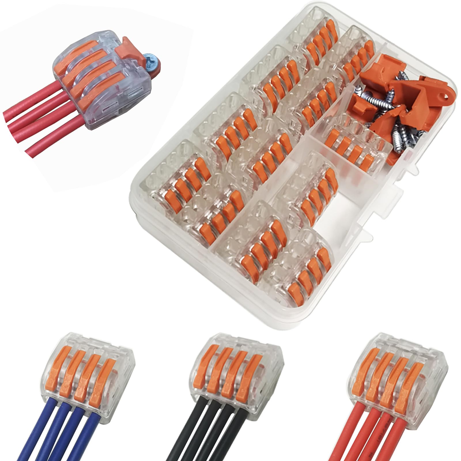 Compact Wire Connectors,CTRICALVER Electrical Connector Blocks 12 pcs 4 Port Compact Splicing Connectors Lever Nut Assortment Terminal Block Kits and Mounting clip