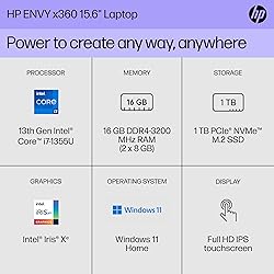 HP Envy x360 15 inch Laptop, FHD Display, Intel