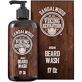 Viking Revolution Beard Wash Shampoo 17oz / 503 ml with Argan & Jojoba Oils - Softens & Strengthens - Sandalwood Scent - Bear