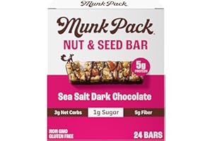 Munk Pack Sea Salt Dark Chocolate Nut & Seed Snack Bars Stocking Stuffers | 5g Protein, 1g Sugar, 3g Net Carbs | Plant-Based, Low Sugar, Non-GMO, Gluten-Free, Snacks | 24 Count (4.92 oz)