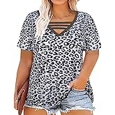RITERA Plus Size Tops For Women Short Sleeve T Shirt V Neck Cut Out Summer Tee Blouses