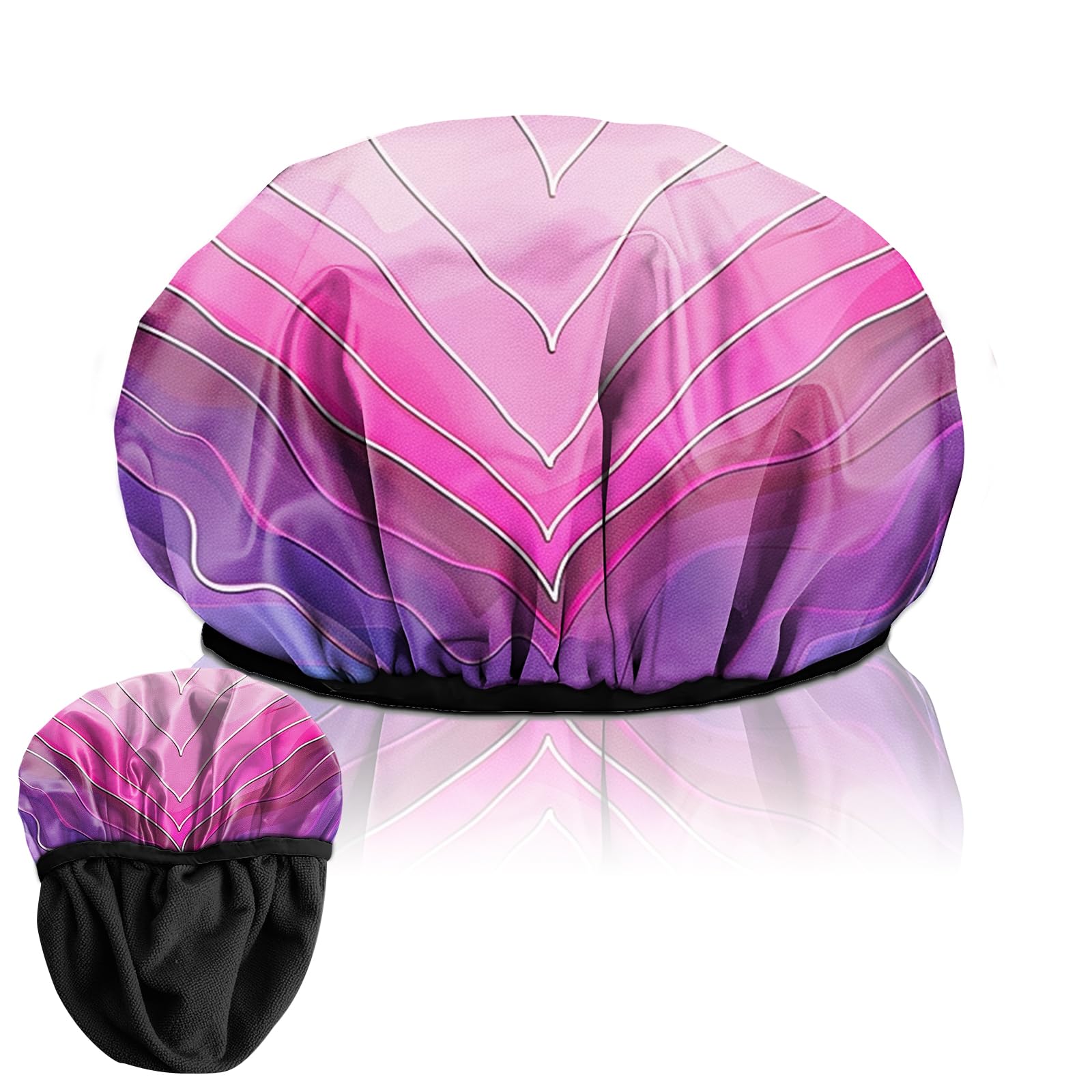 Photo 1 of Deokke Luxury Shower Cap Terry Lined Elastic Triple Layer Waterproof Reusable Dry Hair Bathing Caps Aesthetic Cute for Women Girls-Heart
