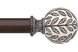 Wolistsa Walnut Wood Curtain Rod, 1 Inch Decorative Adjustable Heavy Duty Curtain Rods for Windows 66 to 120 Inch, Long Boho 