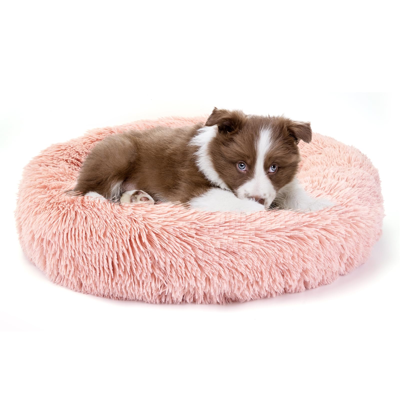 Belababy Donut Dog Cat Bed, Calming Doughnut Fluffy Plush for Small Medium Large Pets, Anti-Anxiety Round Puppy Bed With Anti-Slip Bottom (XS, Pink) — image 1