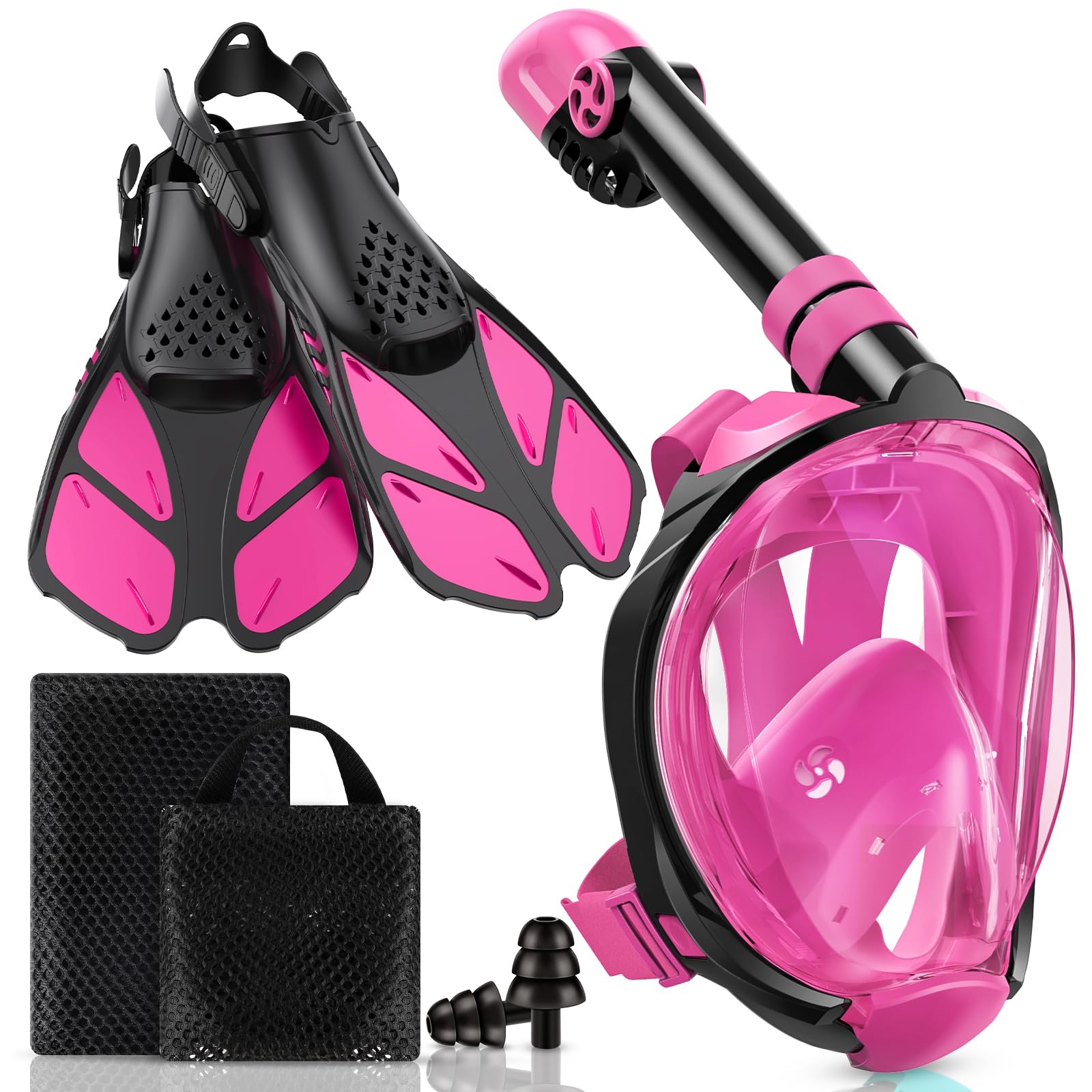 View 1 of **SANDY** Viginsul Mask Fins Snorkeling Gear for Adults, Full Face Snorkel Mask & Adjustable Swim Fins Snorkel Set, Panoramic View Snorkel Mask Dry Top Anti-Fog Anti-Leak (Pink, L/XL mask+L/XL fins)