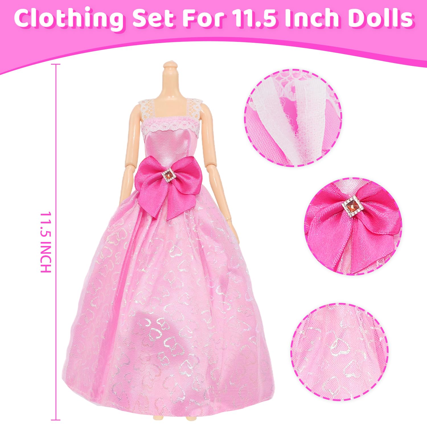 Ecore Fun 101 Pcs Doll Clothes and Accessories Set for 11.5 Inch Dolls - 5 Wedding Gowns 12 Fashion Dresses 2 Tops 2 Pants 2 Swimsuits 10 Shoes and Other Accessories Dress up Toys for Girls Kids