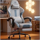 GTPLAYER Gaming Chair with Foot Rest & Pocket Spring Cushion, Ergonomic High Back Computer Desk Chair with Headrest & Lumbar Support for Back Pain Relief, Breathable Fabric, Moon Gray