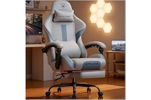 GTPLAYER Gaming Chair with Foot Rest & Pocket Spring Cushion, Ergonomic High Back Computer Desk Chair with Headrest & Lumbar Support for Back Pain Relief, Breathable Fabric, Moon Gray