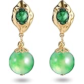 Melhill Green Drop Earrings Vintage Gold Plated Agate Onyx Dangle Statement Jewelry for Women