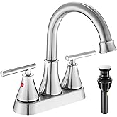 Bathroom Sink Faucet 4 Inch 2 Handle Centerset Brushed Nickel Lead-Free Modern Bathroom Faucet Vanity Faucet with Pop-up Drain Stopper and Supply Hoses