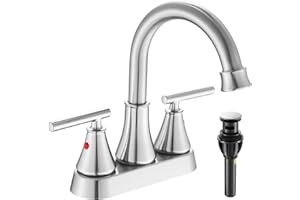 FRANSITON Bathroom Sink Faucet 4 Inch 2 Handle Centerset Brushed Nickel Lead-Free Modern Bathroom Faucet Vanity Faucet with Pop-up Drain Stopper and Supply Hoses