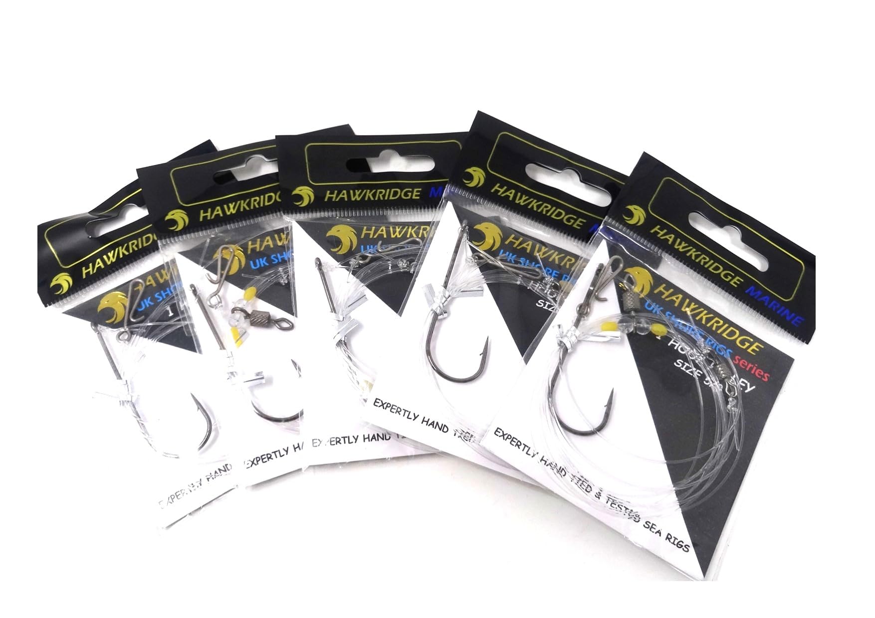 HAWKRIDGE 5 Pack of Single 1 Hook PULLEY RIG Size 5/0 Commercial Quality Ready Tied Rigs - Ideal for Sea Surf Casting Fishing (80lb Main - 50lb Snood)