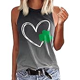St. Patrick's Day Tops for Women Irish Tank Top Shamrock Heart Graphic Shirt Casual Sleeveless Shirt Summer Tops Outfit