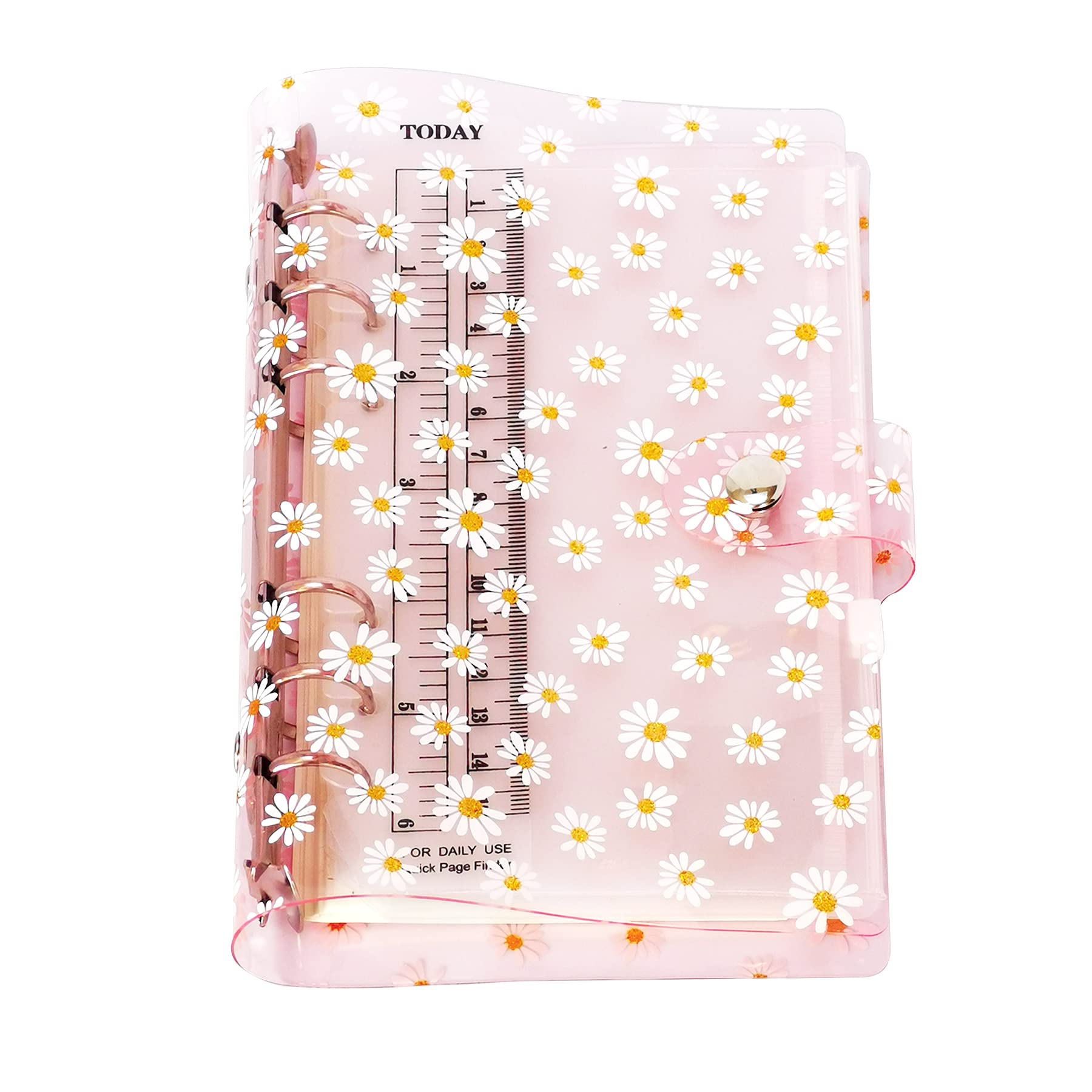 A6 A5 6-Holes Colorful PVC Cover Round Ring View Binder with Snap Button Closure File Folder (Little Pink Daisy, A6 Combo) — image 1