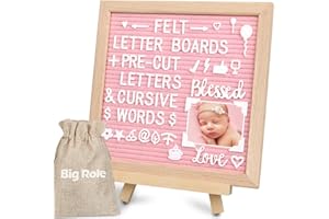 BIG ROLE Pink Felt Letter Board 10x10in Changeable Letter Board with Letters White Precut, Felt Message Board, Oak Frame Wooden Letter Board, Baby Announcement Sign, Pregnancy Milestones Classroom Office Decor