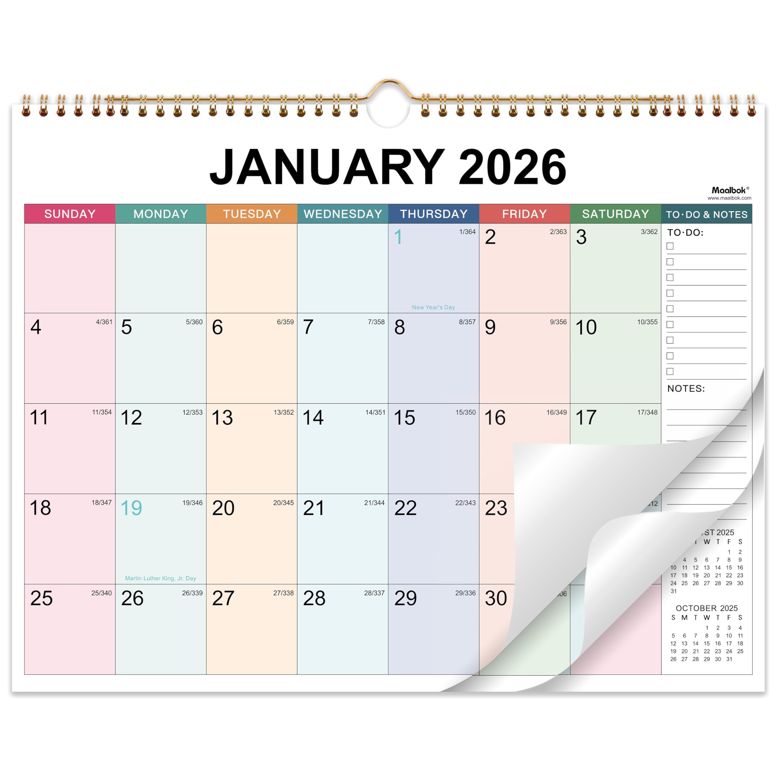 Photo 1 of 2026 Wall Calendar - Calendar 2026, July 2025 - December 2026, 18 Monthly Calendar, 15" x 12", Large Block, Twin-Wire Binding, Hanging Hook, Holidays, Julian Dates, Thick paper