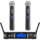 Gemini Sound UHF-6200M Wireless Mic System – UHF Receiver with Selectable Frequencies, Dual Handheld Mics, 150ft Range, LCD Display, Clear Audio for Performers, Churches, Weddings & Events