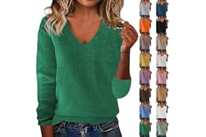 GENERIC Cashmere Sweaters for Women 2025 Trendy V Neck Long Sleeve Knitted Pullover Tops Lightweight Soft Comfy Warm Sweater