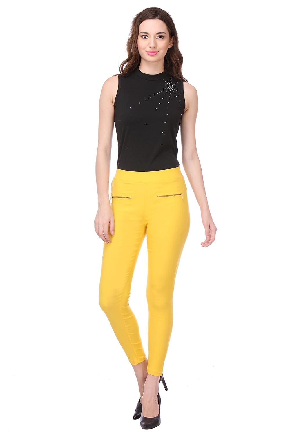 deewa yellow single zip jegging