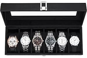 Ohuhu Watch Box for Men 6 Slot Watch Organizer Jewelry Box Leather Watch Cabinet Storage Organizer Case, Ideal for Christmas 