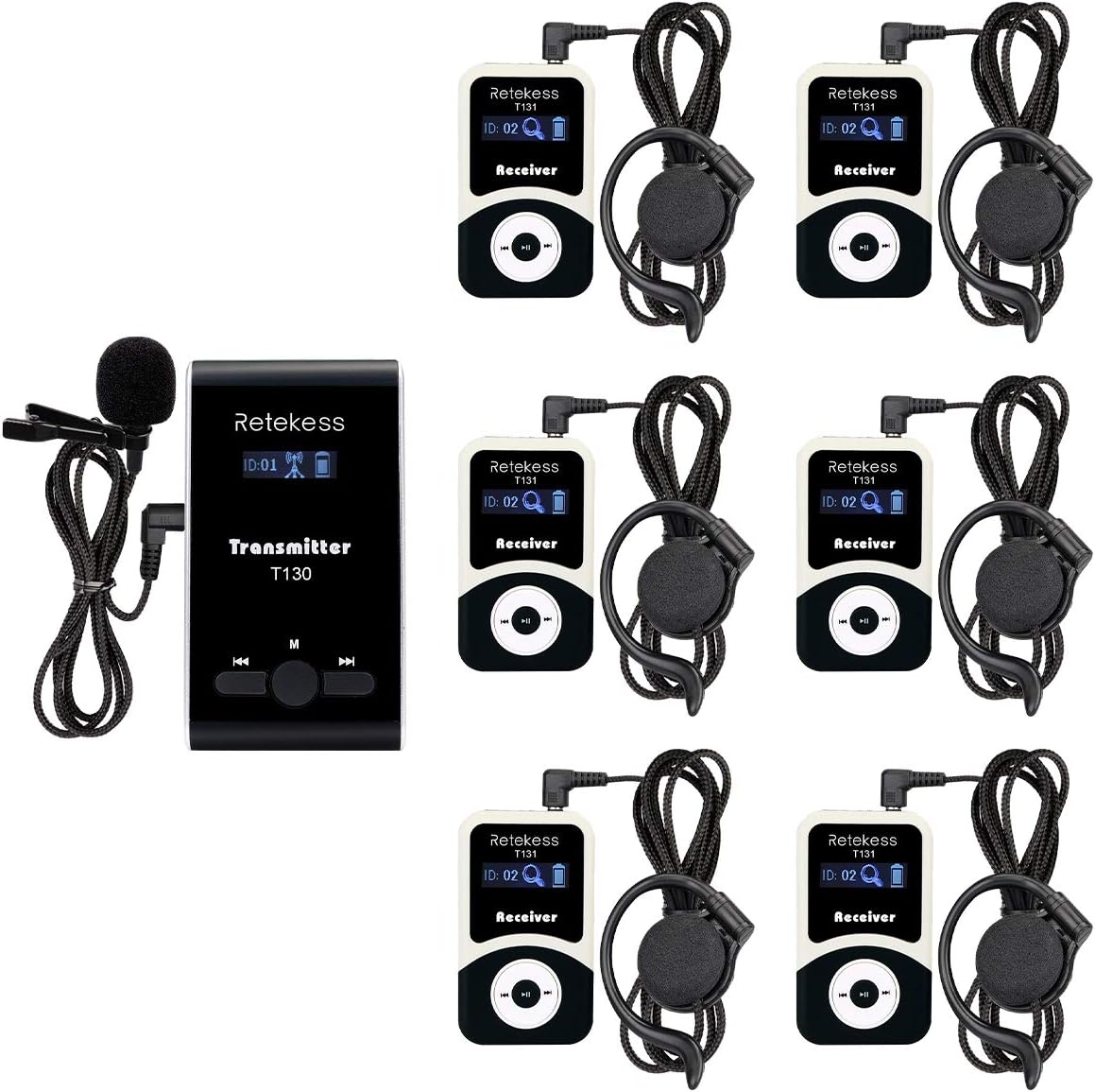 Retekess T130 99 Channel Wireless Tour Guide System Microphone Church Translation System for Interpretation Training Court(1 Transmitter 6 Receivers)