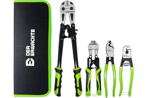 DER ERWACHTE 4-Piece Bolt Cutter Pliers Set, 14" Heavy Duty Bolt Cutter, 8" Mini Bolt Cutter, 8" Wire Cable Cutter, 8" Wire Rope Cutter with Carrying Bag, Cr-V Blade for Cutting Locks, Steel Wire, Chains