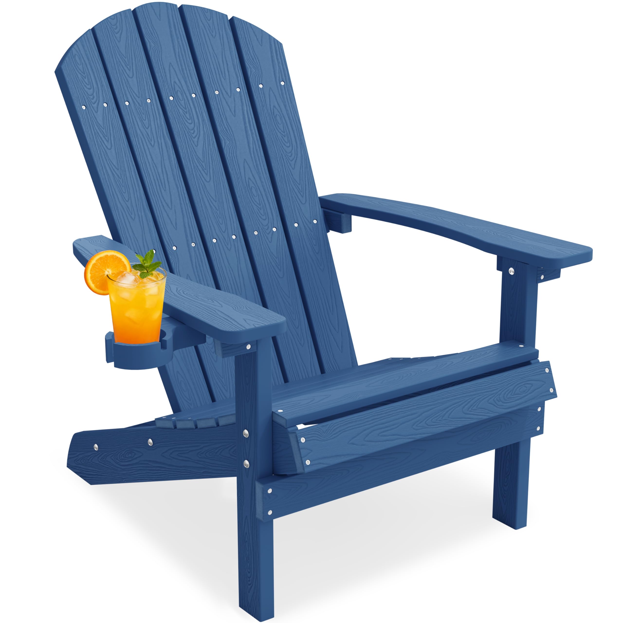 YEFU Adirondack Chair Weather Resistant: Outdoor Chair HIPS Plastic Adirondack Chairs - Patio Chairs with Wood Texture - Lawn Fire Pit Deck Porch Garden Chairs for Adults (Navy Blue) Image