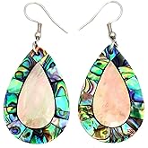 Swimmi Iridescent Paua Abalone Shell Earrings, Natural Mother of Pearl Earrings, Handmade Dangle Teardrop Abalone Earrings, Seashell Earrings for Women Fashion Jewelry BA246