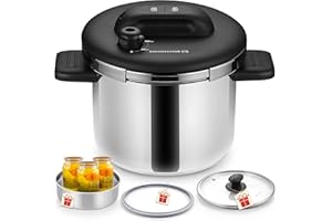 KOCH SYSTEME CS Stainless Steel Pressure Cooker 6 Litre, 18/10 3-in-1 Pressure Cooker Stainless Steel, One Press Locking Syst