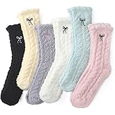 Jspupifip 6 Pairs Women Bow Fuzzy Socks Fluffy Cozy Soft Slipper Sock Warm Winter Thick Home Sleeping