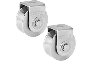 Ziqi 2PCS V Type Pulley Roller 304 Stainless Steel Pulley Block Duplex Bearing Super Silent Heavy Duty Grooved Wheel, Loading 500lb for Material Handling and Moving, Gym Wire Rope Rail Sliding Gate