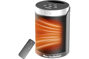 Space Heater, AUBKN Small Portable Electric Heaters for Indoor Use with Thermostat and Remote,12H Timer, 5 Mode, 1500W PTC Ceramic Fast Safety Heat for Office Bedroom Home