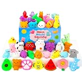 Squishy Toys for Kids, 28 Pack Mini Mochi Squishies and Cards | Soft Fidget Toys Goodie Bag Stuffers Party Favors for Kids Treasure Box Classroom Prizes