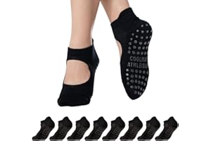 CoolMate 2/4 Pairs Pilates Socks with Grips for Women, Yoga Socks, Crew Non Slip Women for Workout, Barre, Pilates Gifts