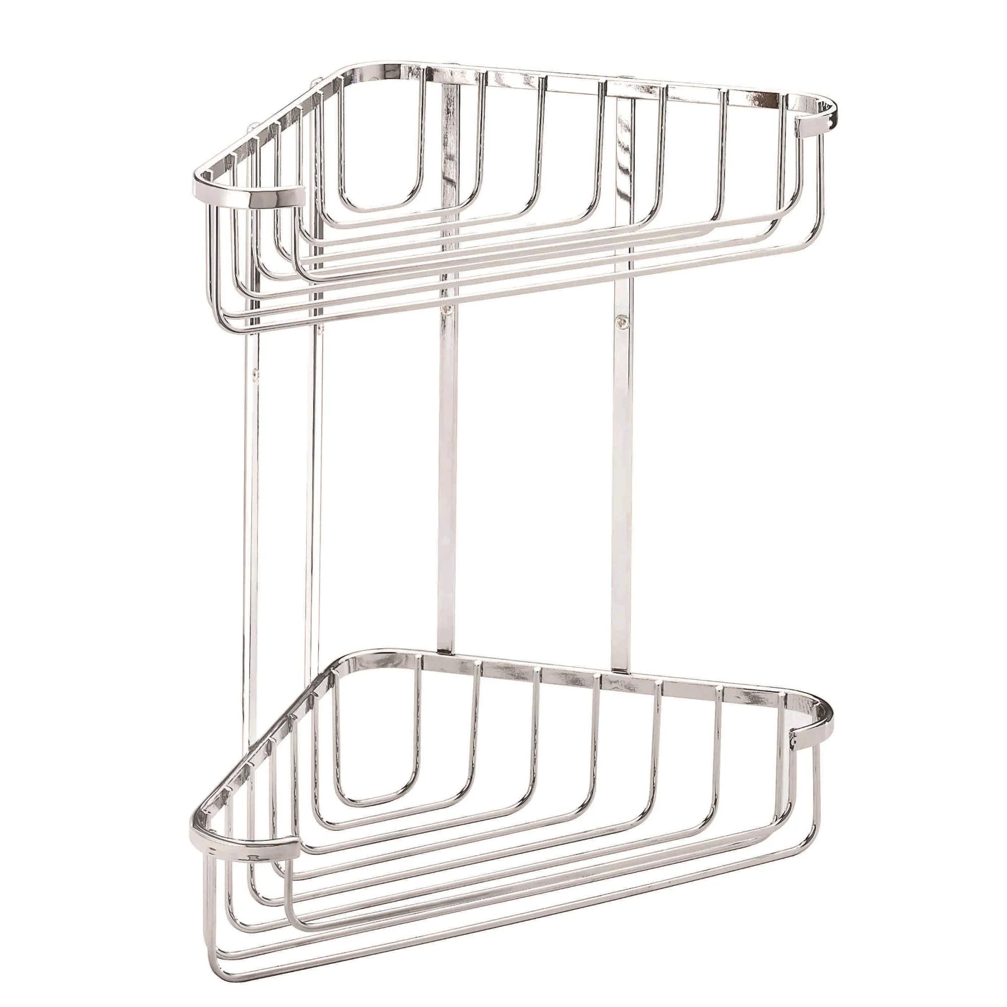 Croydex Large Corner Shower Caddy - Durable Steel Bathroom Shelves with Chrome Finish for Modern Bathrooms, 2-Tier Shower Corner Shelves with Hooks, Easy Installation, 5kg Load Capacity