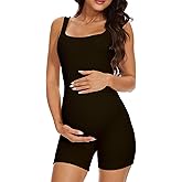 BDITANLE Maternity Workout Romper Pregnancy Yoga Ribbed One Piece Seamless Tank Top Jumpsuit