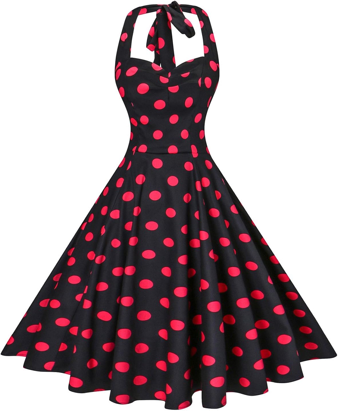V Fashion Women's Rockabilly 50s Vintage Polka Dots Halter Cocktail Swing Dress