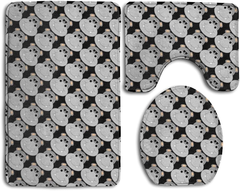 Hippo Animal Zoo U-shaped Bathroom Rugs Set Non-Slip Base Rug Set Anti-static Lid Toilet Cover And Bath Mat